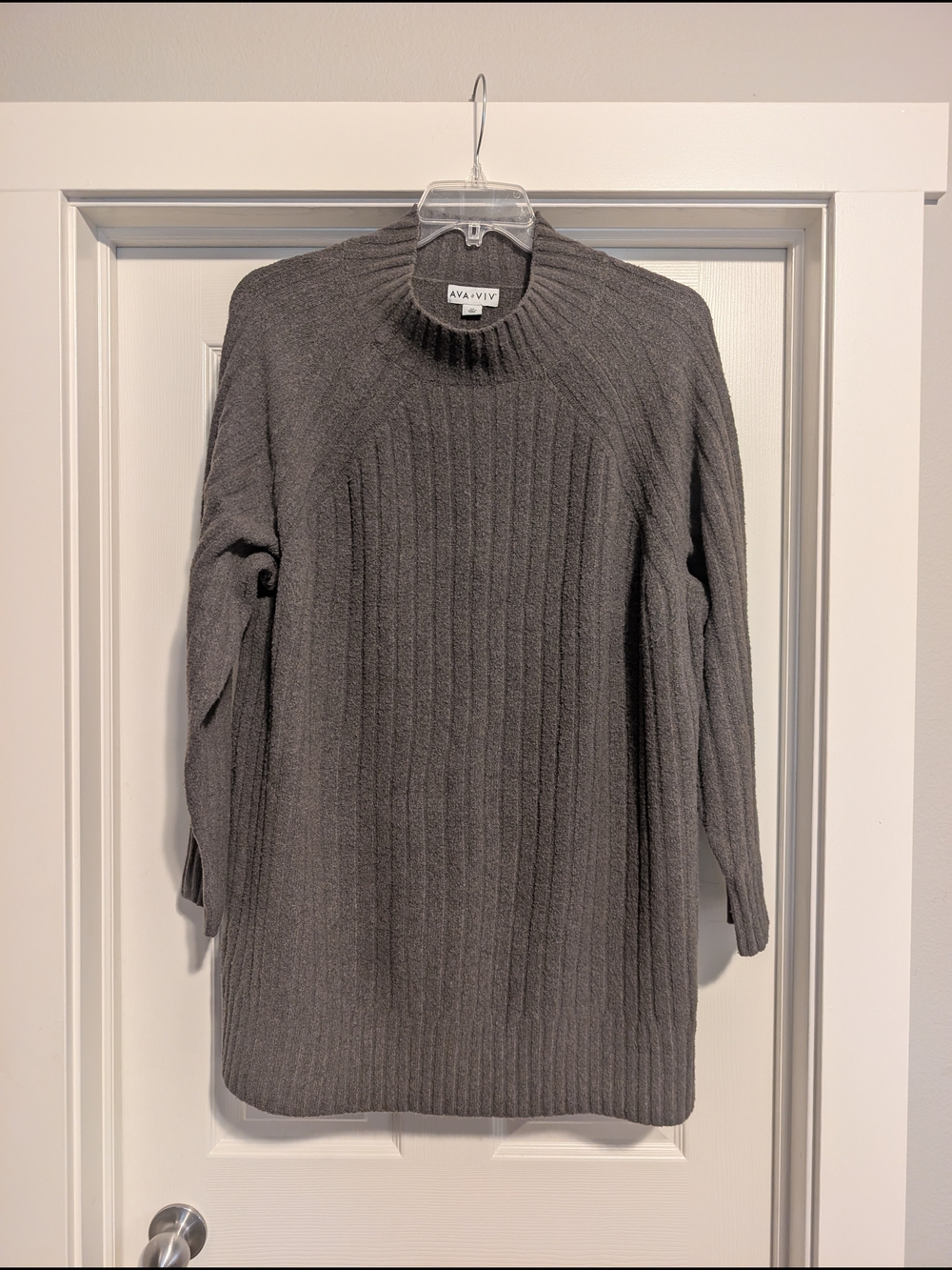 Ava & Viv Charcoal Ribbed Mock Neck Tunic Sweater